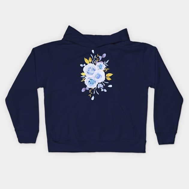 Blue Roses watercolor Kids Hoodie by Mako Design 